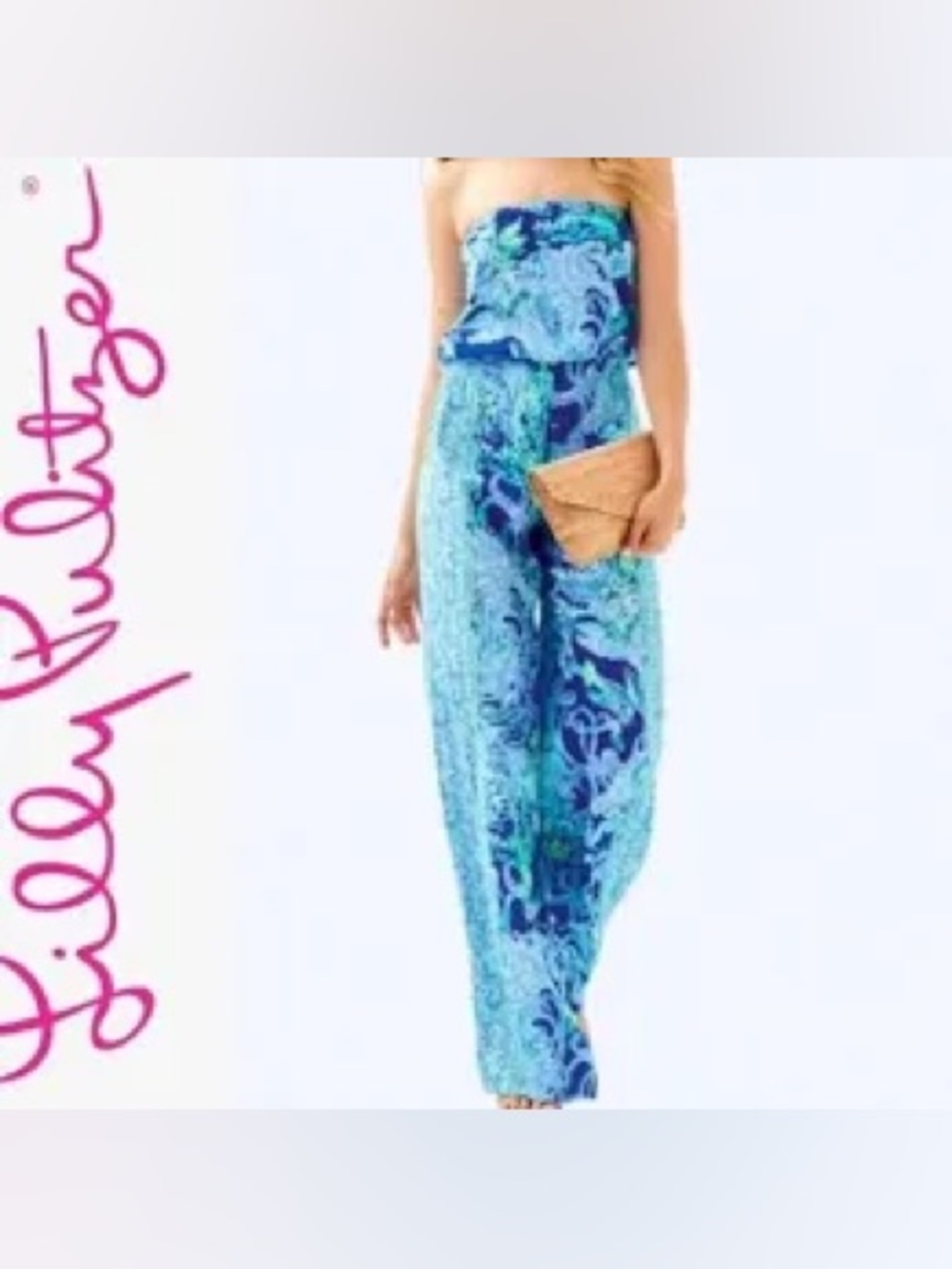 Lilly Pulitzer Strapless Blue & Turquoise Paisley Jumpsuit